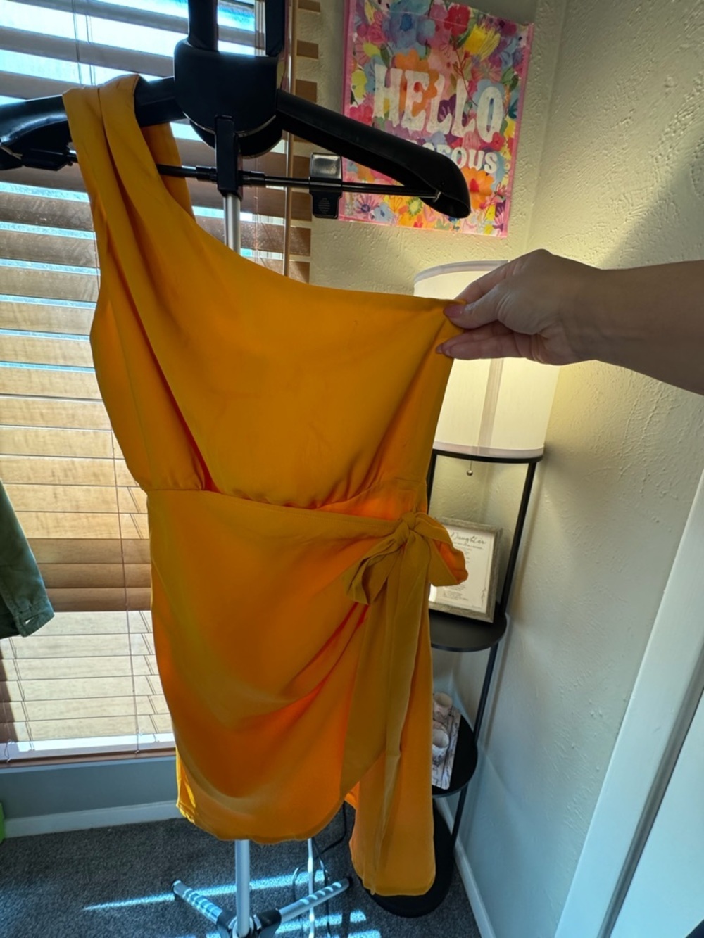 Cupshe One-Shoulder Wrap Dress in Bright Yellow with Side Tie Size Small